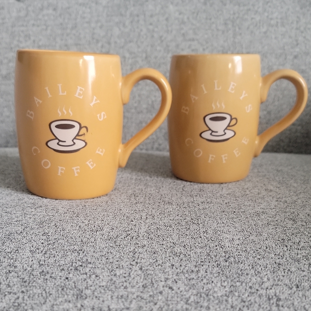 Vintage Baileys Coffee Ceramic Mugs - Set of 2 - Tan/Caramel Color.